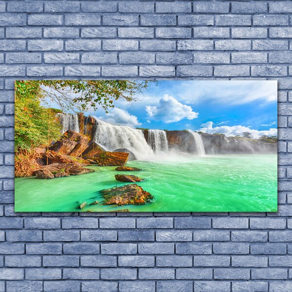 Tablou pe panza canvas Cascada Lacul Peisaj Albastru Maro Alb Verde