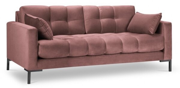 Canapea 2 locuri Mamaia cu tapiterie din catifea, picioare din metal negru, roz