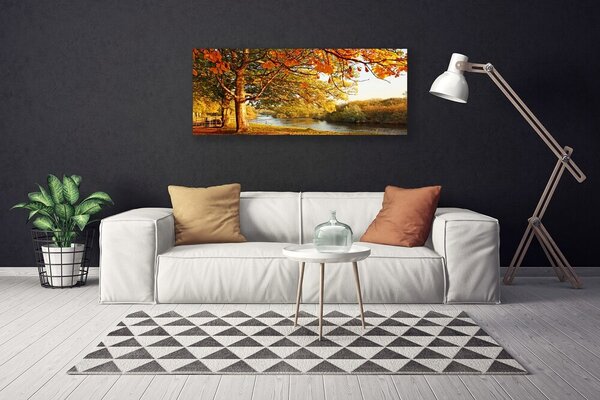 Tablou pe panza canvas Arbore Lacul Natura Brun Galben Verde