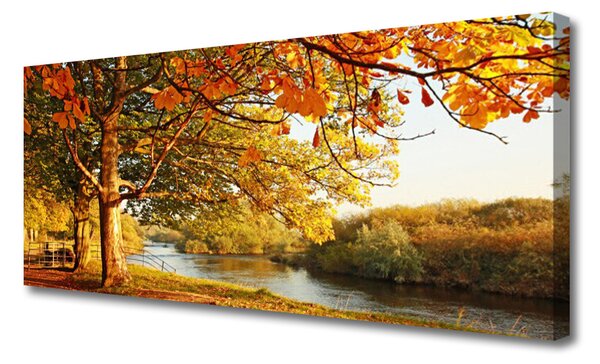 Tablou pe panza canvas Arbore Lacul Natura Brun Galben Verde