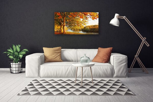 Tablou pe panza canvas Arbore Lacul Natura Brun Galben Verde