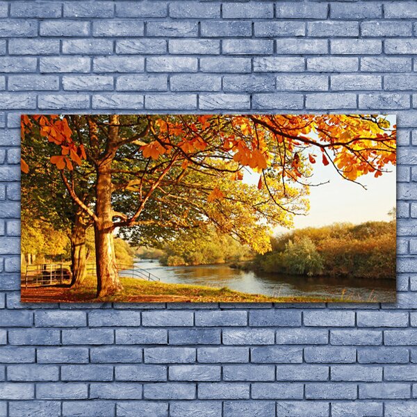 Tablou pe panza canvas Arbore Lacul Natura Brun Galben Verde