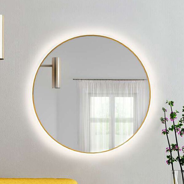 Baltica Design Bright oglindă 90x90 cm rotund cu iluminare auriu 5904107900469