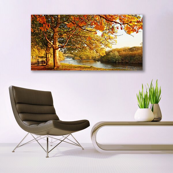Tablou pe panza canvas Arbore Lacul Natura Brun Galben Verde