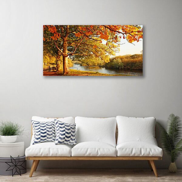 Tablou pe panza canvas Arbore Lacul Natura Brun Galben Verde