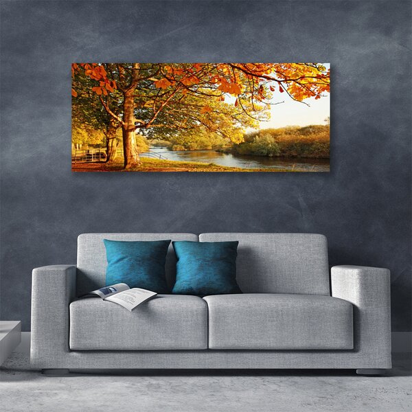 Tablou pe panza canvas Arbore Lacul Natura Brun Galben Verde
