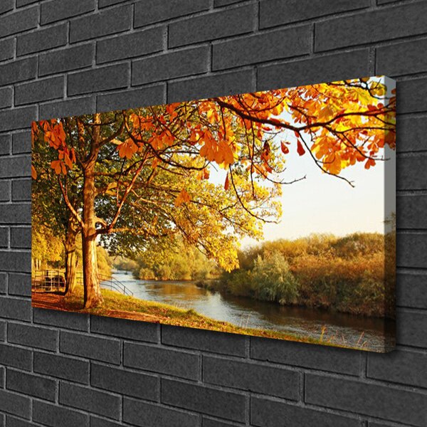 Tablou pe panza canvas Arbore Lacul Natura Brun Galben Verde