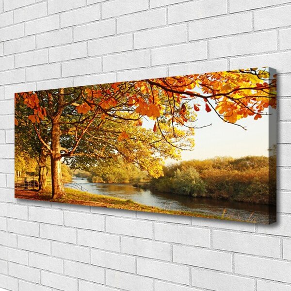 Tablou pe panza canvas Arbore Lacul Natura Brun Galben Verde