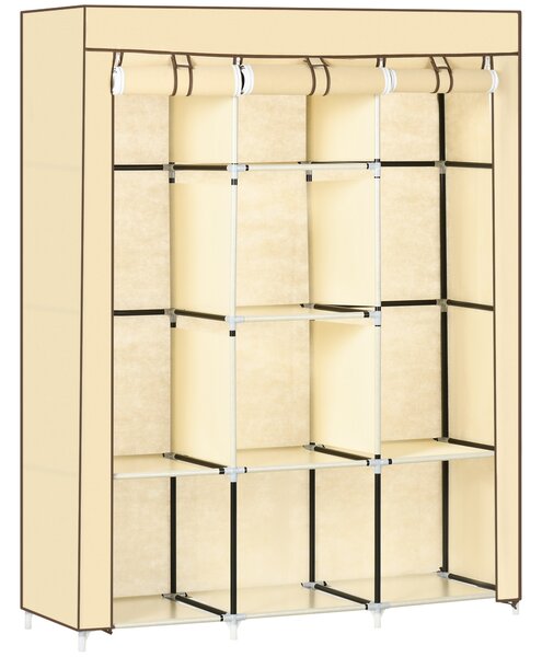 HOMCOM Dulap Portabil din Stofă cu 8 Rafturi și 2 Bare, Organizator Haine cu Ușă Rulantă, 125x43x162.5 cm, Bej | Aosom Romania