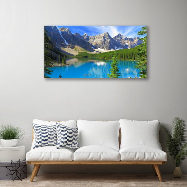 Tablou pe panza canvas Lac Munte Peisaj Forestier Albastru Verde Gri Alb