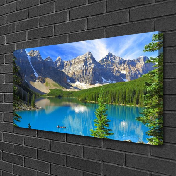 Tablou pe panza canvas Lac Munte Peisaj Forestier Albastru Verde Gri Alb