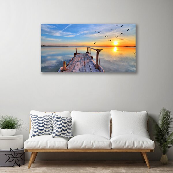Tablou pe panza canvas Marea Podul Soare Arhitectura Albastru Galben Gri