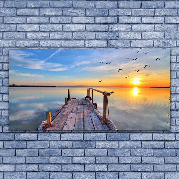 Tablou pe panza canvas Marea Podul Soare Arhitectura Albastru Galben Gri