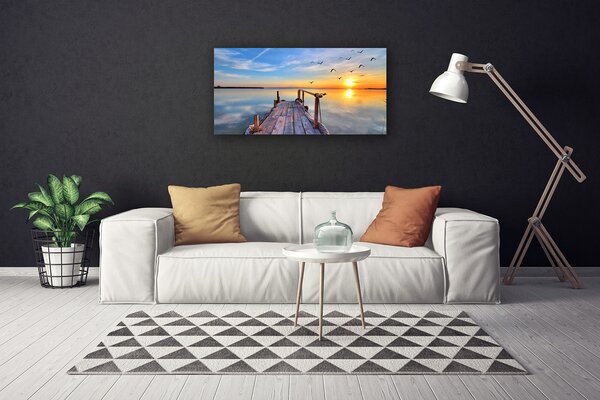 Tablou pe panza canvas Marea Podul Soare Arhitectura Albastru Galben Gri