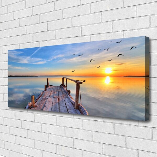 Tablou pe panza canvas Marea Podul Soare Arhitectura Albastru Galben Gri