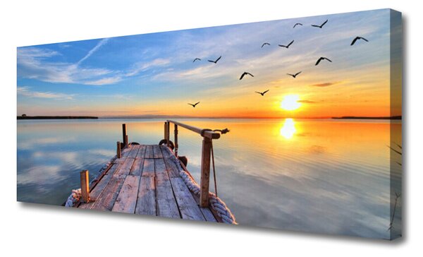 Tablou pe panza canvas Marea Podul Soare Arhitectura Albastru Galben Gri