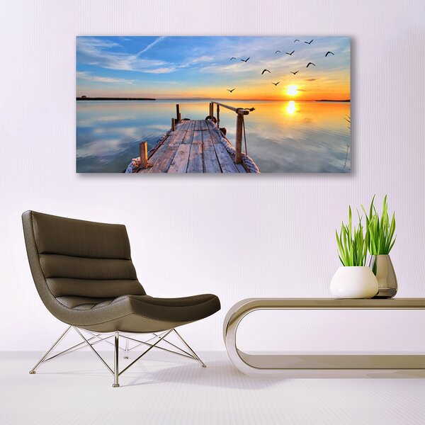 Tablou pe panza canvas Marea Podul Soare Arhitectura Albastru Galben Gri