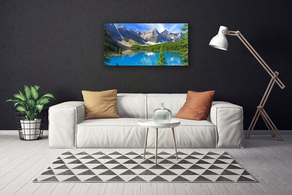 Tablou pe panza canvas Lac Munte Peisaj Forestier Albastru Verde Gri Alb
