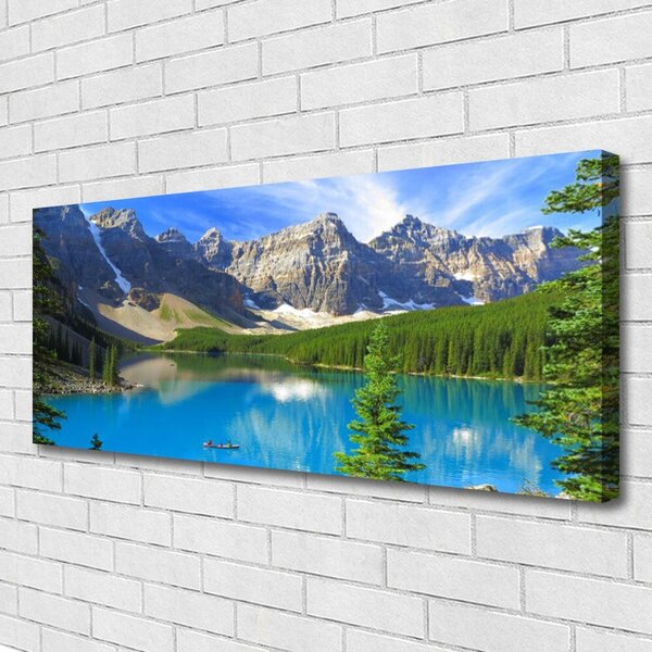 Tablou pe panza canvas Lac Munte Peisaj Forestier Albastru Verde Gri Alb