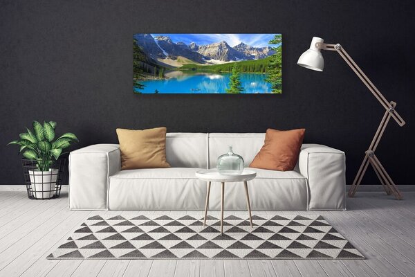 Tablou pe panza canvas Lac Munte Peisaj Forestier Albastru Verde Gri Alb