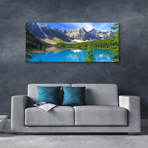 Tablou pe panza canvas Lac Munte Peisaj Forestier Albastru Verde Gri Alb