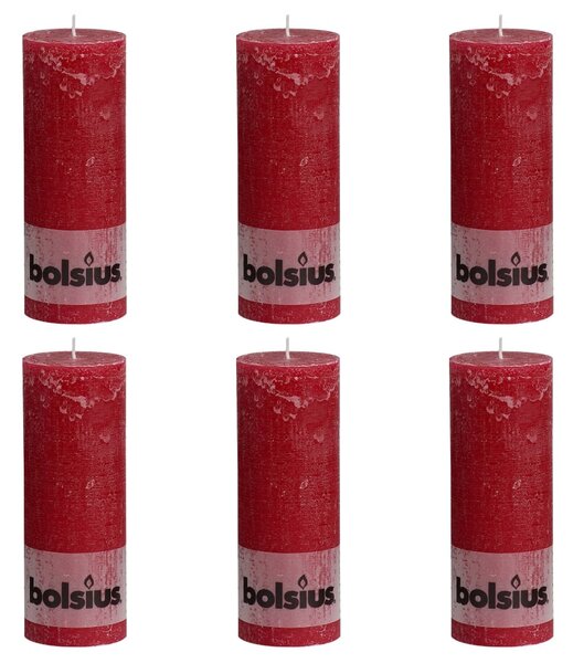Bolsius Lumânări bloc rustice, 6 buc., roșu vin, 190 x 68 mm 103868000344