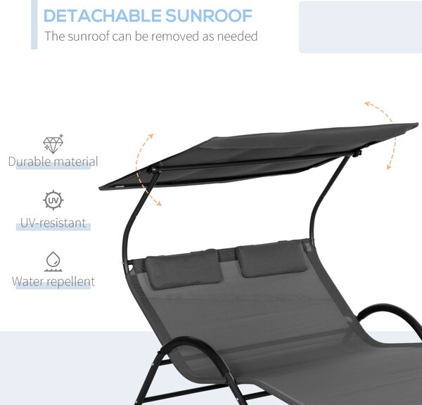 Outsunny Sezlong de exterior pentru gradina cu acoperis parasolar, gri inchis | AOSOM RO