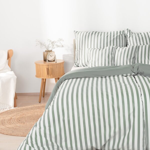 Goldea lenjerie de pat din 100% bumbac duo - dungi verde salvie cu verde salvie 140 x 200 și 50 x 70 cm