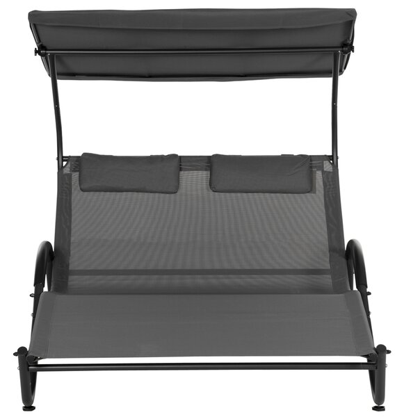 Outsunny Sezlong de exterior pentru gradina cu acoperis parasolar, gri inchis | AOSOM RO