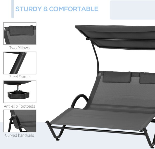 Outsunny Sezlong de exterior pentru gradina cu acoperis parasolar, gri inchis | AOSOM RO
