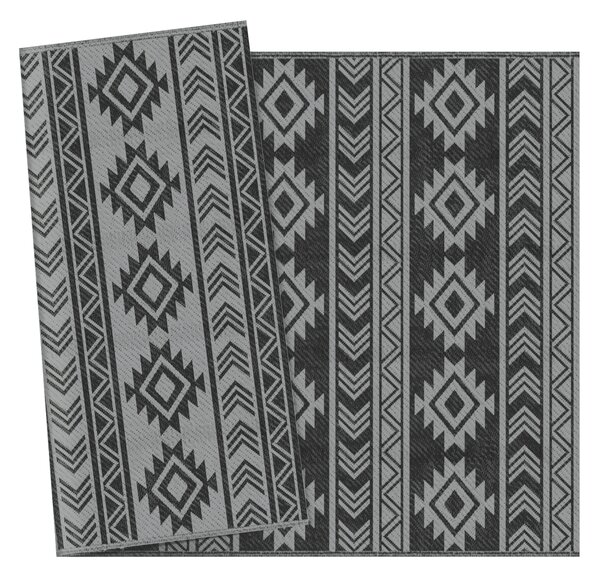 Outsunny Covor Exterior Reversibil, 1,8 x 2,75m, Impermeabil pentru Curte, Veranda, Picnic, Plaja, Camping, Negru si Gri | Aosom Romania