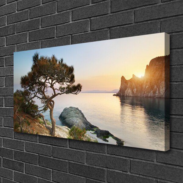 Tablou pe panza canvas Lacul peisaj copac Albastru Maro Verde