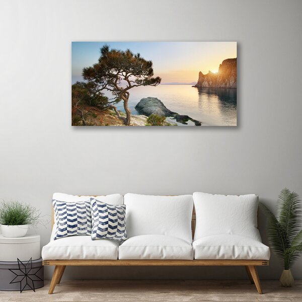 Tablou pe panza canvas Lacul peisaj copac Albastru Maro Verde