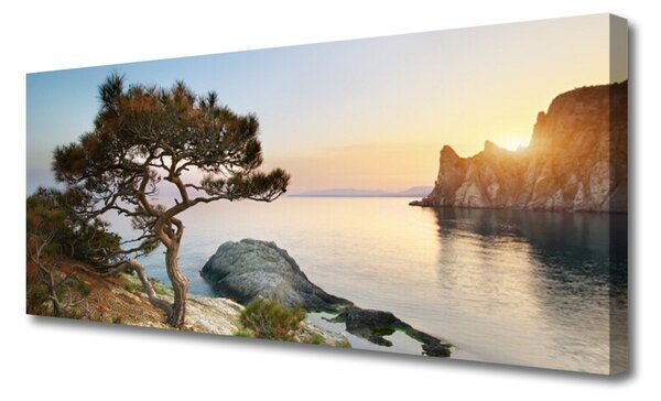 Tablou pe panza canvas Lacul peisaj copac Albastru Maro Verde