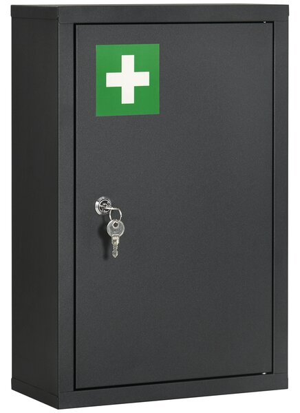 Kleankin Dulapior de medicamente montat pe perete, Cutie de urgenta cu 3 niveluri pentru baie, bucatarie, cu 2 chei, negru | AOSOSM RO