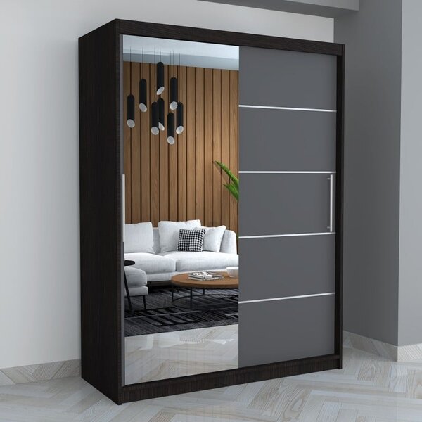 Dulap A08 Wenge Gri cu Oglinda, 150cm Lungime