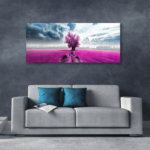 Tablou pe panza canvas Meadow copac Natura Roz Albastru Alb