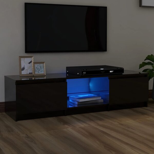 Comodă TV cu lumini LED, negru extralucios, 140x40x35,5 cm