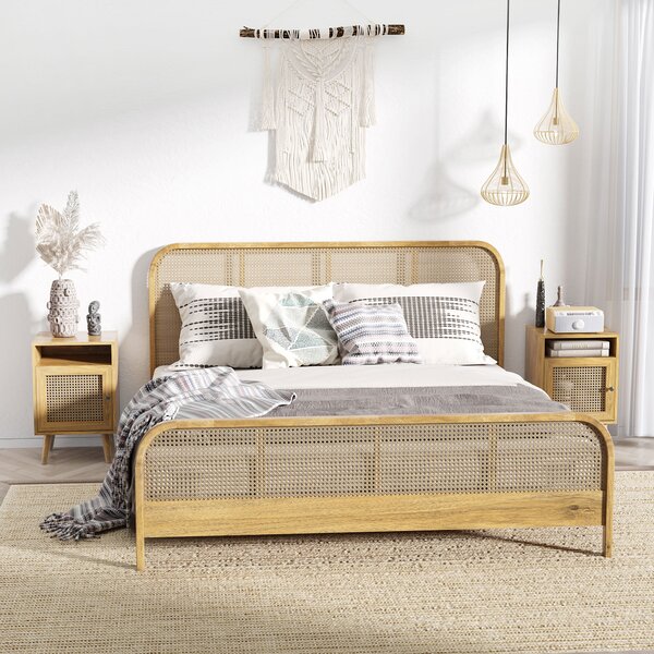 HOMCOM Set 2 Noptiere Moderne cu Dulap și Raft Deschis PAL Ratan MDF pentru Dormitor și Living 39x35x60 cm | Aosom Romania