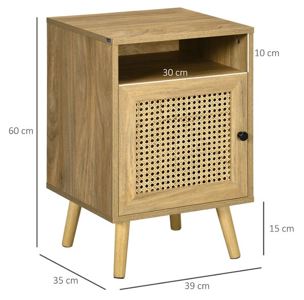 HOMCOM Set 2 Noptiere Moderne cu Dulap și Raft Deschis PAL Ratan MDF pentru Dormitor și Living 39x35x60 cm | Aosom Romania