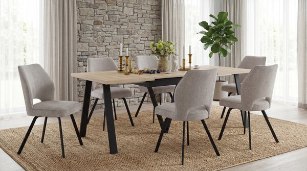 Mazzoni AVERY Stejar Sonoma/picioare negre - MASĂ DE LOFT/INDUSTRIALĂ PENTRU SALON/SUFRAGERIE EXTENSIBILĂ - 2 MĂRIMI!