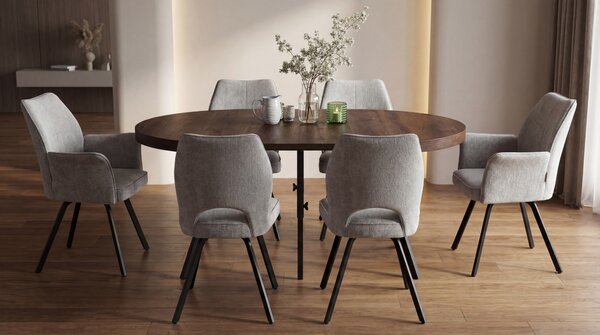 Mazzoni EXPANSO Stejar Maro/picioare negre - MASĂ MARE ROTUNDĂ Ø110 EXTENSIBILĂ PÂNĂ LA 310 cm CU PICIOARE Y LOFT/INDUSTRIALĂ