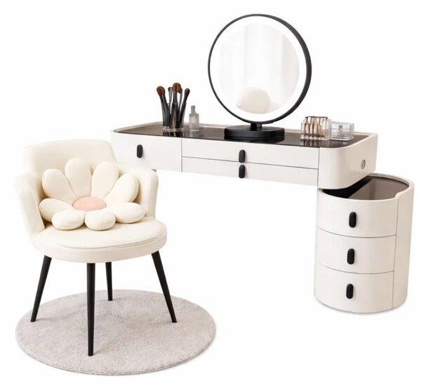 Set BELLA & ROSALIE – măsuță de machiaj cu oglindă LED și scaun confortabil 100x40x120