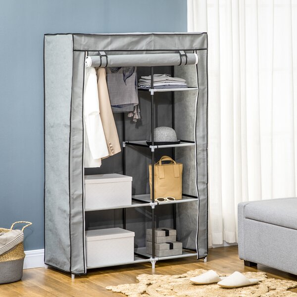 HOMCOM Dulap Modular din Oțel și PP, Organizator cu 6 Rafturi Deschise, 1 Cuier și Ușă, 103x43x162.5 cm, Gri | Aosom Romania