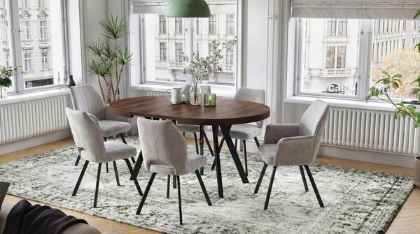 Mazzoni EXPANSO Stejar Maro/picioare negre - MASĂ MARE ROTUNDĂ Ø110 EXTENSIBILĂ PÂNĂ LA 310 cm CU PICIOARE Y LOFT/INDUSTRIALĂ