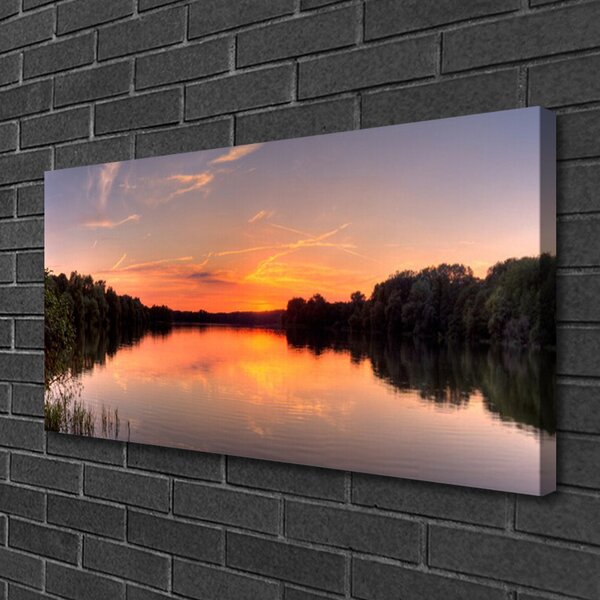 Tablou pe panza canvas Lake Forest Peisaj galben GreenGrey