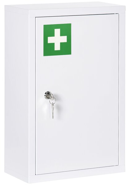 Kleankin Dulap de Medicamente, 3 Niveluri, din Oțel Inoxidabil, cu 2 Chei și Montare pe Perete, 30x14x46 cm, Alb | Aosom Romania