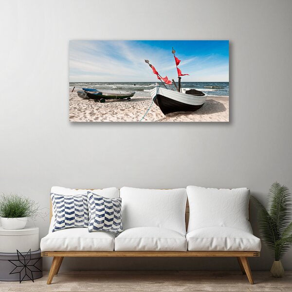 Tablou pe panza canvas Ambarcațiuni Beach Peisaj Alb Negru Maro Albastru
