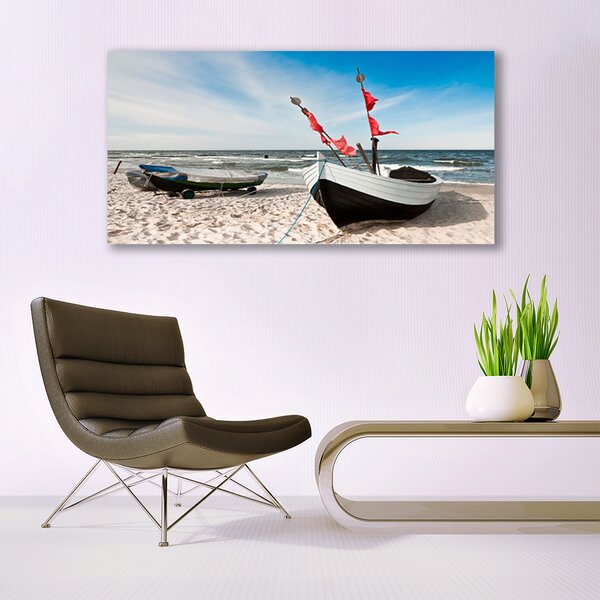 Tablou pe panza canvas Ambarcațiuni Beach Peisaj Alb Negru Maro Albastru
