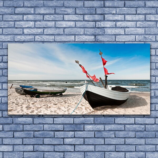 Tablou pe panza canvas Ambarcațiuni Beach Peisaj Alb Negru Maro Albastru